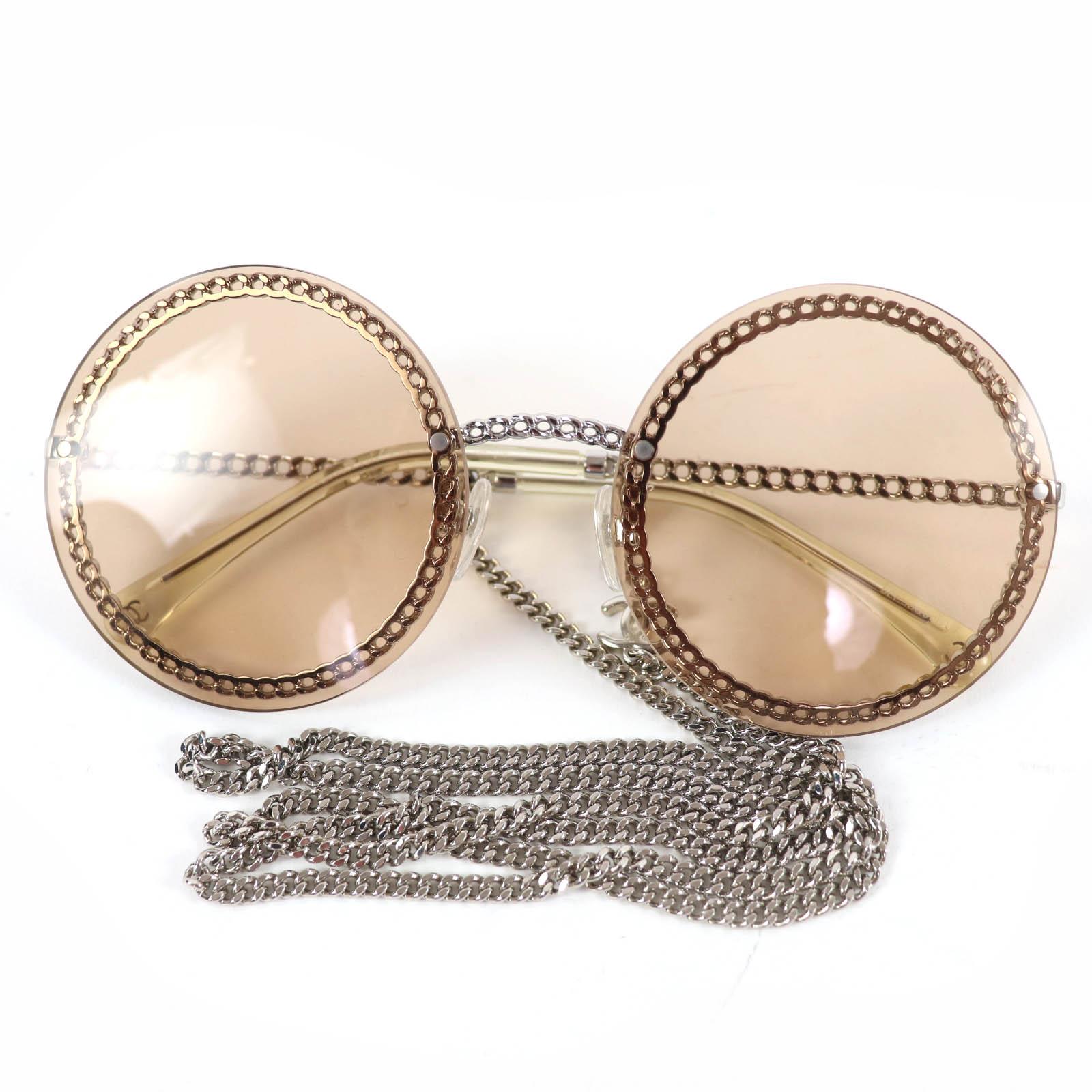 

Great CHANEL sunglasses COCO MarkChain Round Silver Women Used