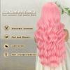 MERISIHAIR Syntetiske lange rosa parykker med smell Naturlig bølget hår Parykk for kvinner Daglig Cosplay Varmebestandig