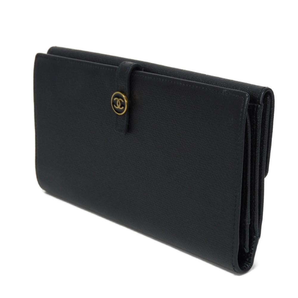 Used 10097 COCO Button Long Flap Wallet A20905 7940 Excellent Condition CC Mark Calfskin Enamel 9th Series COCO Mark