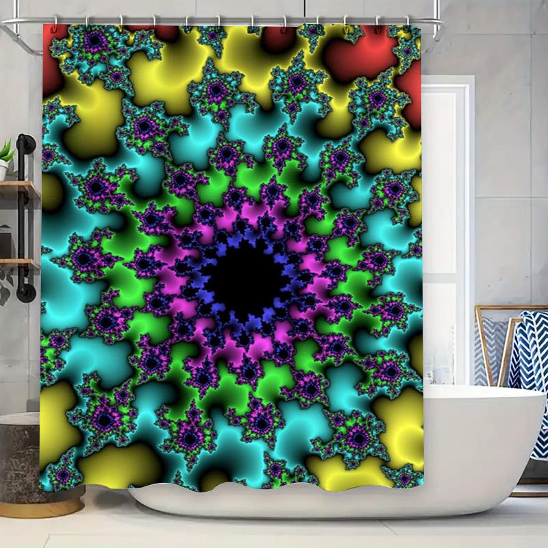 

Abstract Fractal Floral Shower Curtain Rainbow Colors for Bathroom Decorations Printed Waterproof Fabric Bath Mat Sets 90x180cm
