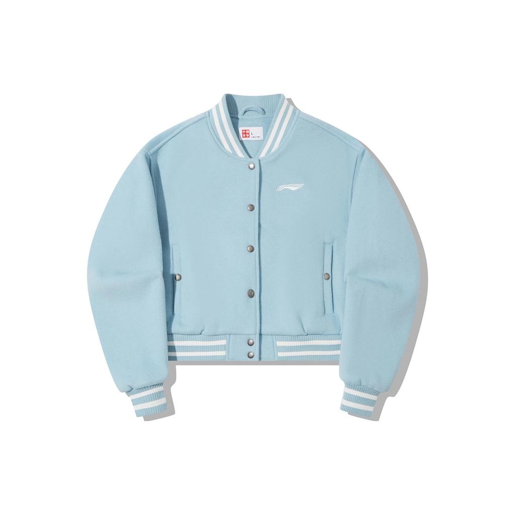 Li Ning X Pleasures Collaboration Series Floral Gray Casual Baseball Jacket Women Jackets Forget-Me-Not-Blue AJDT754-1