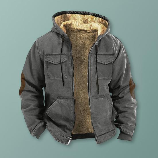 Herren Thermojacke mit Kapuze Kordelzug Langarm Einfarbig Jacke mit Taschen