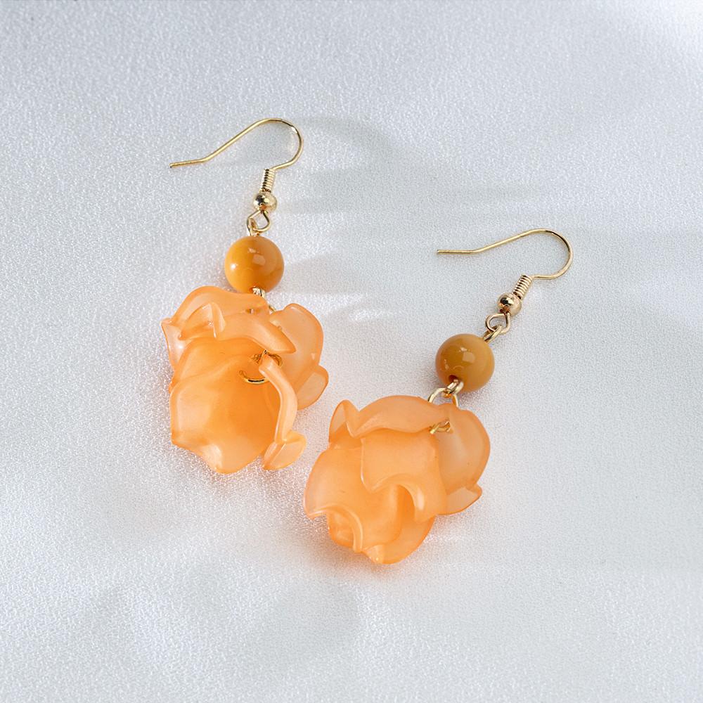 Pinkdudu Modische Schlichte Rote Blume Quastenohrringe Süße Acryllegierung Hängeohrringe für Frauen Schmuckgeschenke PD725