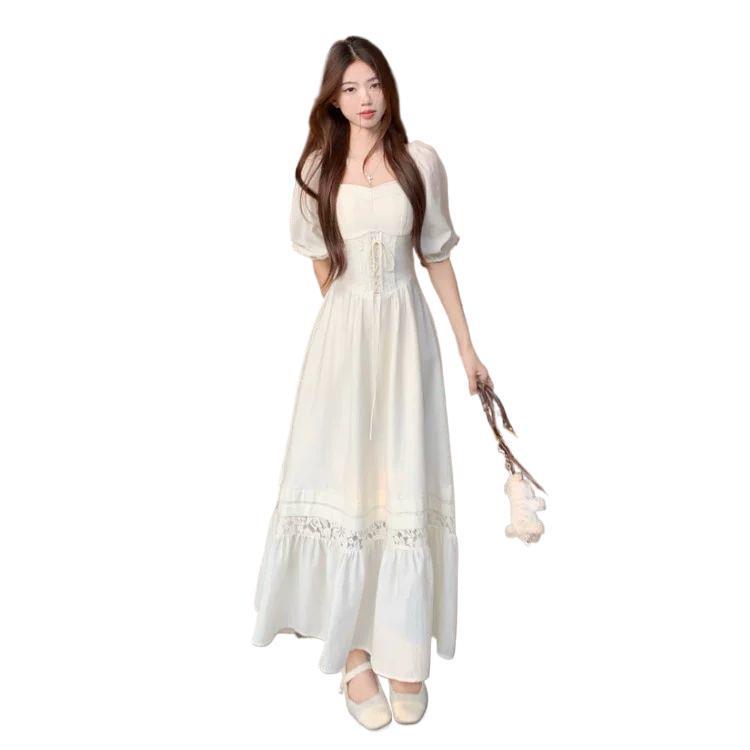 Plus Size Lace Hollow-Out Women's Summer Dress - Waist-Slimming Fairy Design