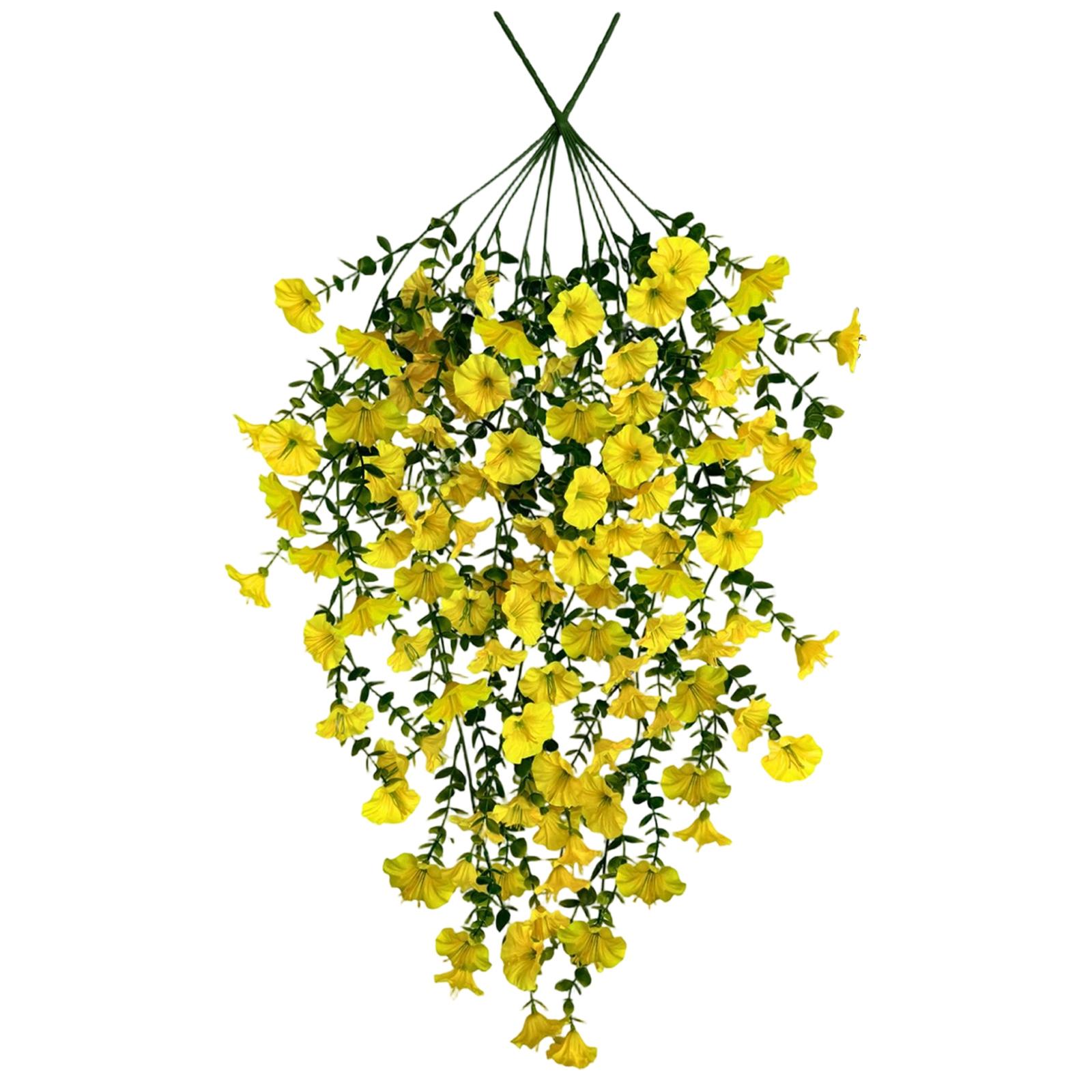 

2 Pack Artificial Morning with 45 Flower Heads Hanging Plastic Fake Flowers for Outdoor Home Garden Wall Decoration One Size жовтий