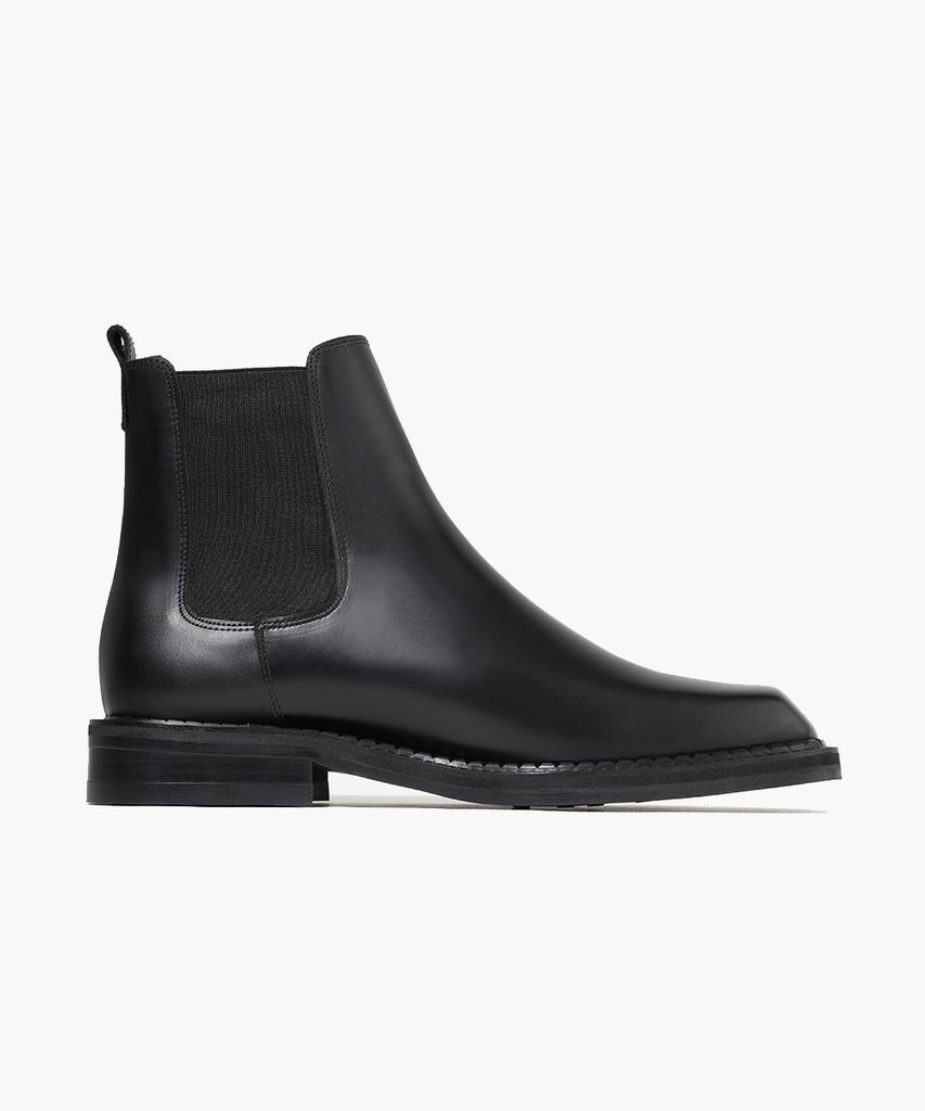 Firenze Atelier [Vibram] Double-Welt Rubber Sole Square Toe Chelsea Boots 8702 [Black Fg]