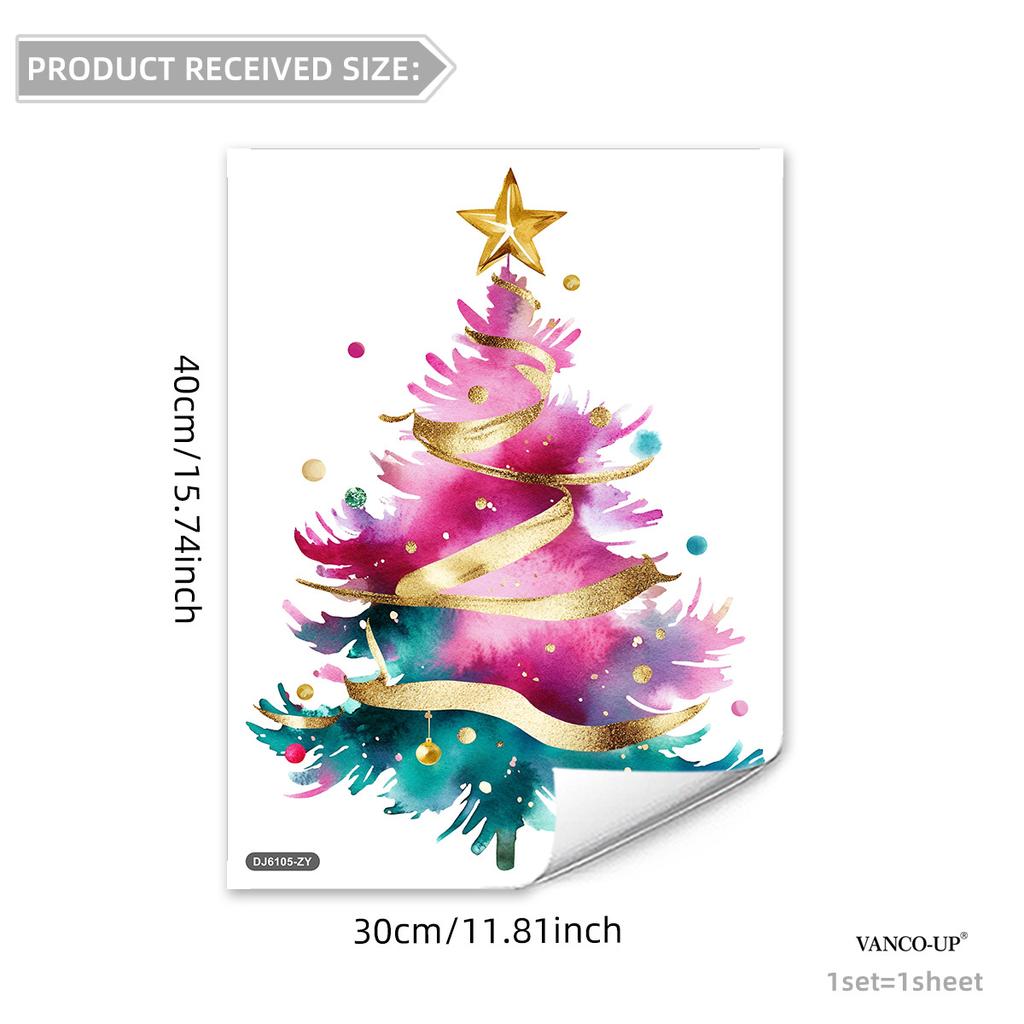 Christmas Tree Pine Window Sticker Self Adhesive Removable Static Cling Glass Decor
