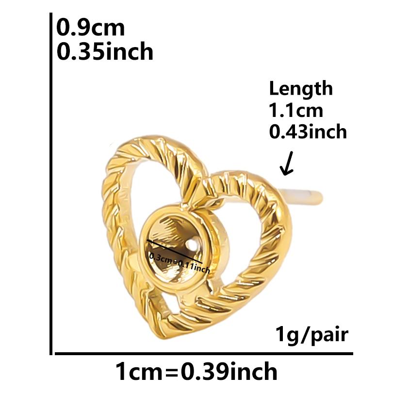 6pcs Real Gold Plated Geometric Round Oval Heart Blank Settings DIY Stone Enamel Crystal Stainless Steel Ear Studs For Women Men