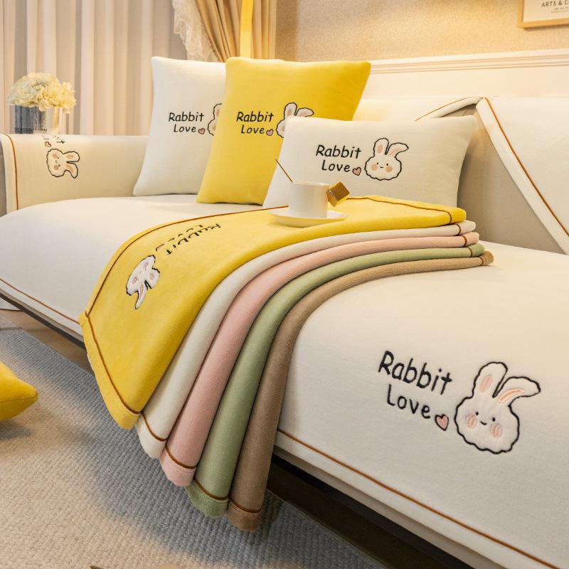 Plush Cartoon Sofa Cushion - Non-slip, Thickened Autumn/Winter Cover 2026