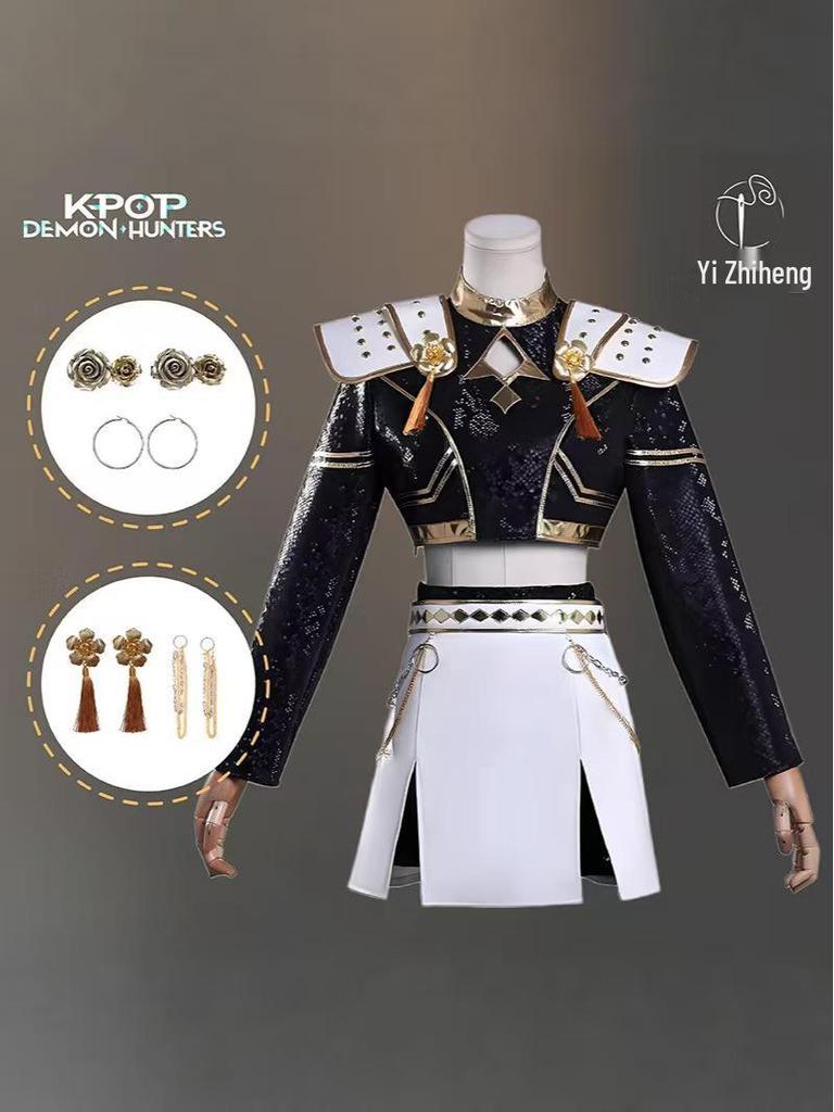 Lumi Black K-pop Girl Group Demon Hunter Halloween Cosplay Costume Set