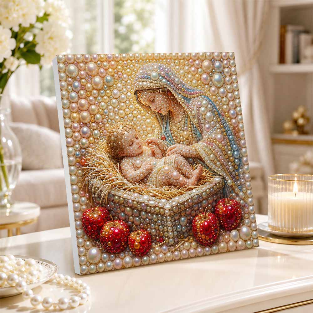 Pearl Painting 5D DIY Decorative Painting. Mother and Sleeping Figure. Cute Holiday Gift. Handmade Art Painting