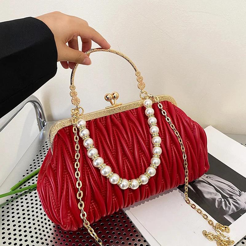 Luxusní dámská večerní kabelka z umělé kůže s řetízkem a ramenní taškou