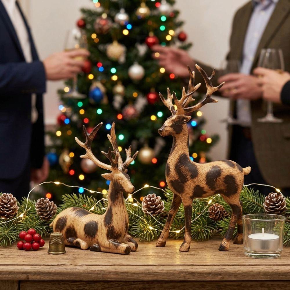 1 Pair Realistic Christmas Deer Figurine Vintage Animal Tabletop Figurine Living Room