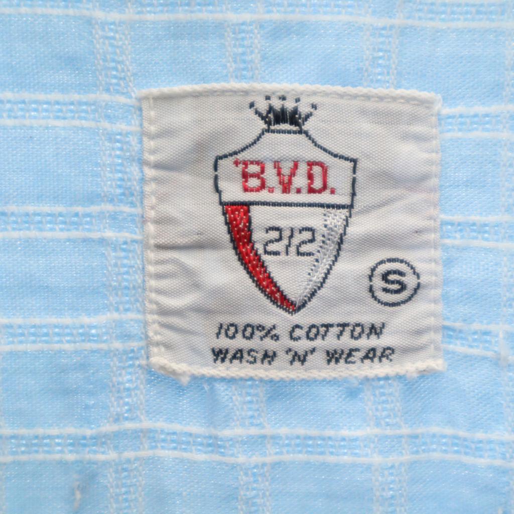 B.V.D 60s Vintage Check Pattern Short Sleeve Cotton Shirt S Light Blue Men's Used
