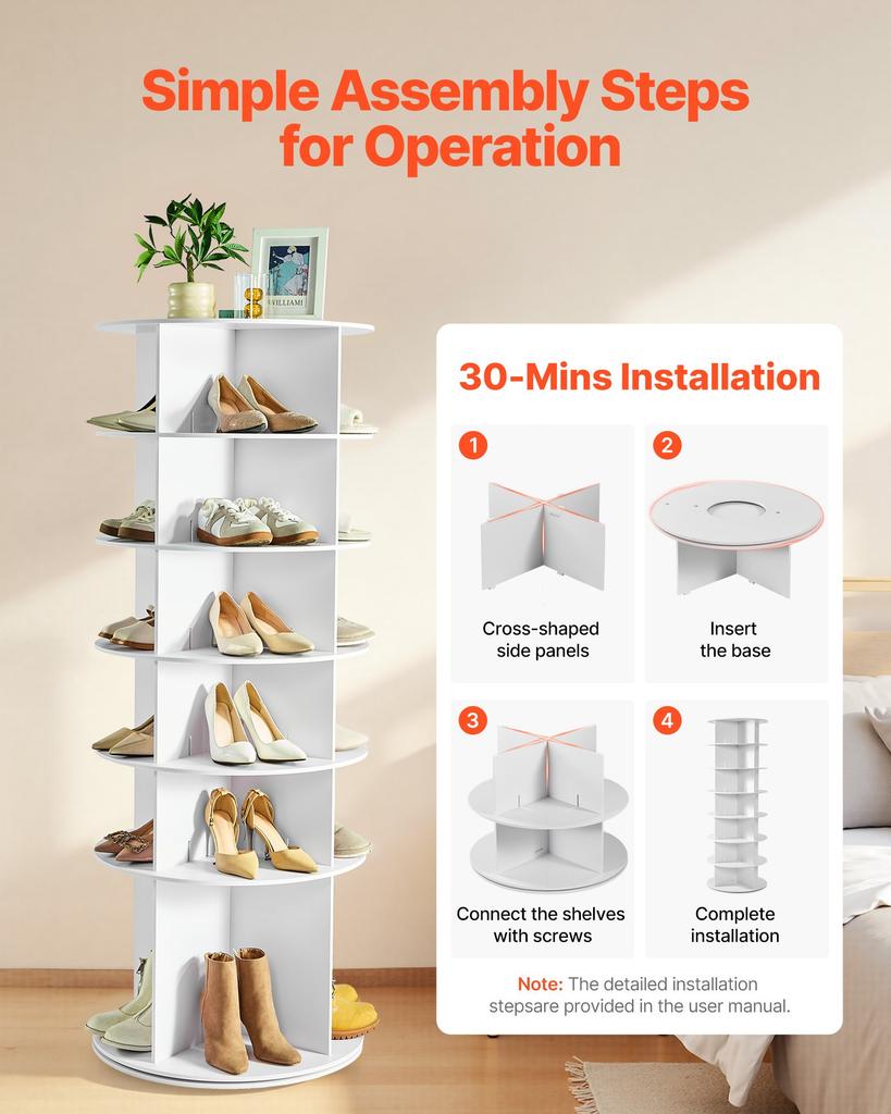 VEVOR 6 Tiers Rotating Shoe Rack Tower, 360 degrees Spinning Shoe Rack, Revolving Storage Round Carousel Display