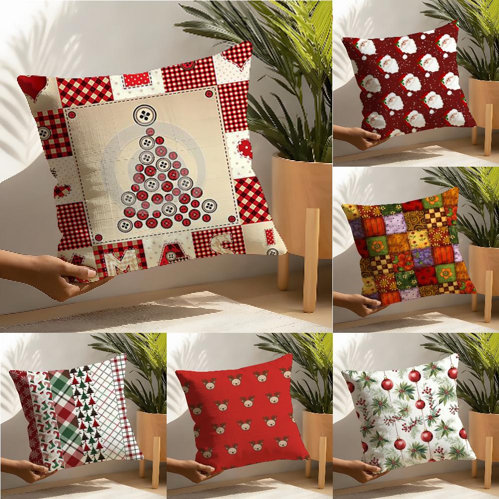 Square Cartoon Festive Print Pattern Pillow Case Linen Pillow Case Sofa Home Decor Cushion Cover Cushion Cove