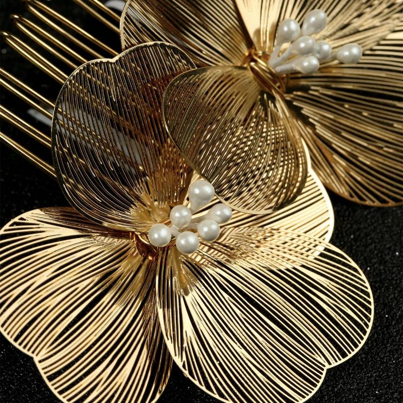 1 stuks Dames Handgemaakte Haarkam met Gouden Strik, Perfect voor Bruidsfeest, Festival, Volwassen Cadeau Elegant