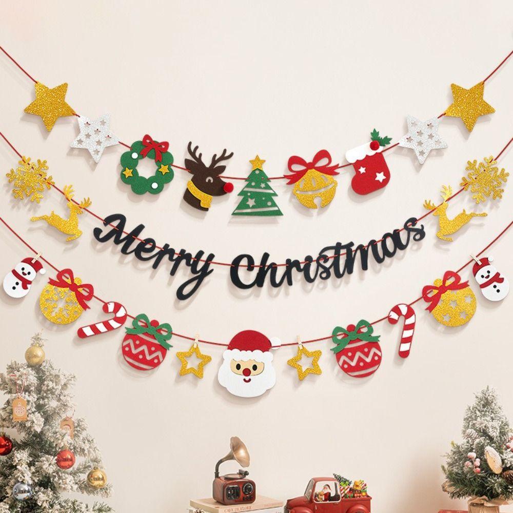 Felt Christmas Banner Red Green Santa Design Felt Christmas Banner Hanging Ornament Elk Design Hanging Bunting Family Party