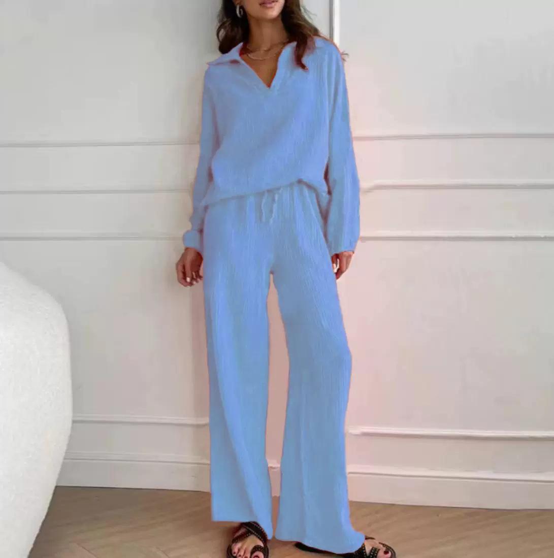 All-Season Casual Linen Cardigan & Wide-Leg Pants Set L
