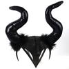 Women Halloween Long Demon Ox Horn Headband Evil Queen Glitter Hair Hoop Cosplay Costume Magic Witch Headpiece Accessory