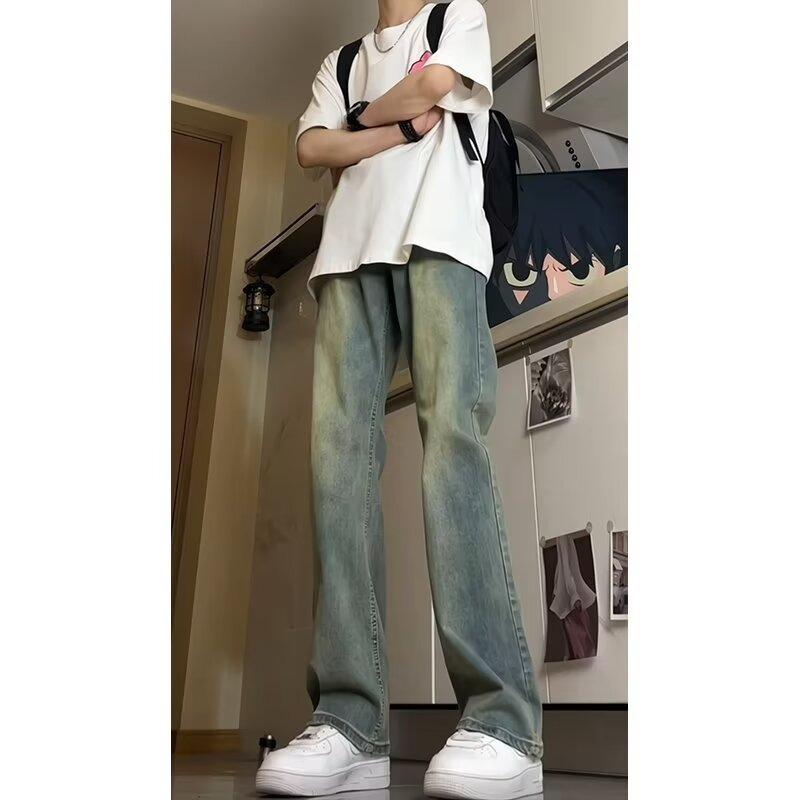 

Джинсы JYL для мужчин с широкими штанинами, драпированные, окрашенные в грязевый цвет, американская атмосфера, весна, осень, расклешенные, деним S бездна