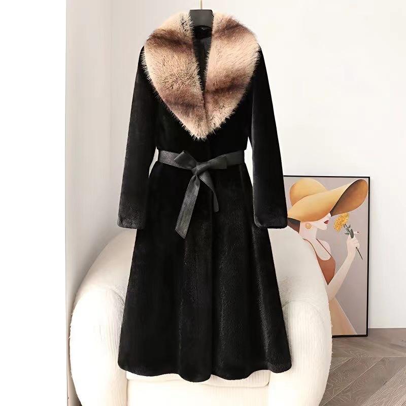 

2025 Благородная Западная Экологическая Защита Шуба Женская Зимняя Одежда Имитация Норки Большой Меховой Воротник Мех Интегрированная Шуба one size fits all