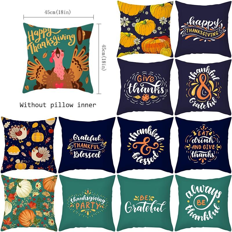 Cartoon Pumpkin Turkey Pillow Cover Autumn Thanksgiving Throw
