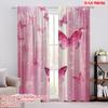 2pcs,2D Plane Printing Window Curtain Pink Flutterdreams Durable 100% Polyester Fabric (without Rod) Outdoor Decorations for