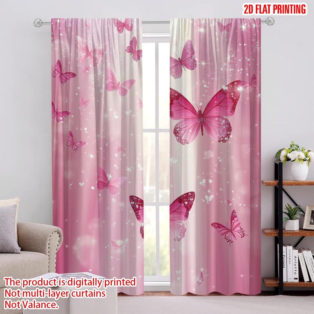 2pcs,2D Plane Printing Window Curtain Pink Flutterdreams Durable 100% Polyester Fabric (without Rod) Outdoor Decorations for