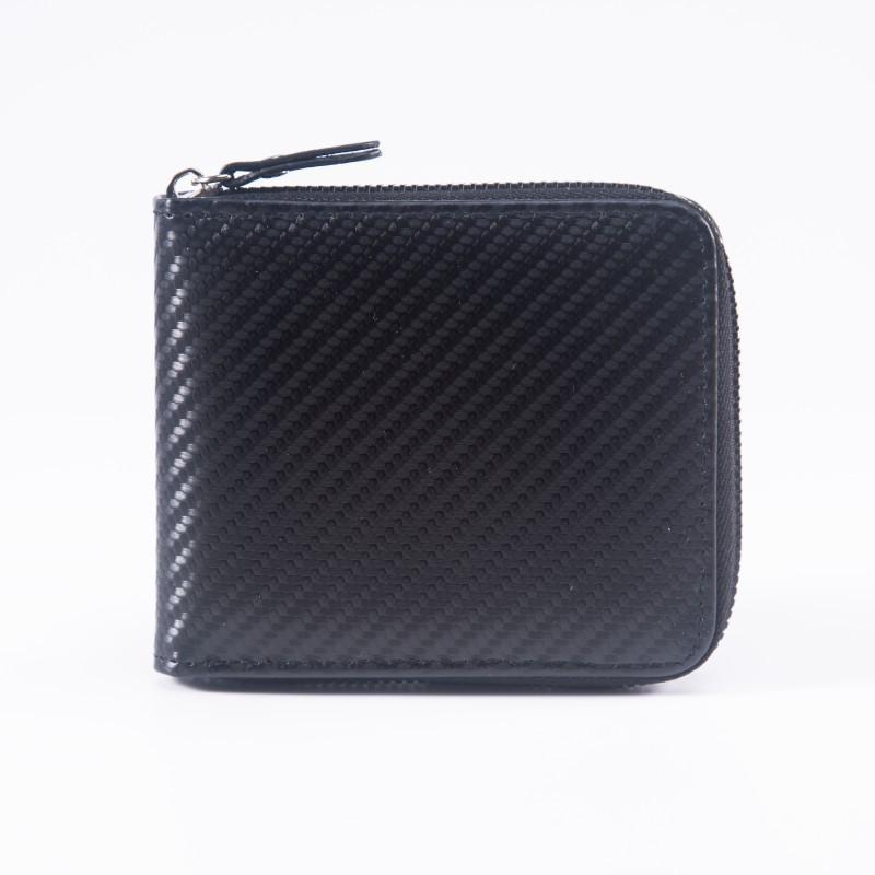 

Мужской кошелек с рисунком под углеродное волокно 2025: Вместительный кошелек для карт на молнии с цепочкой чёрный