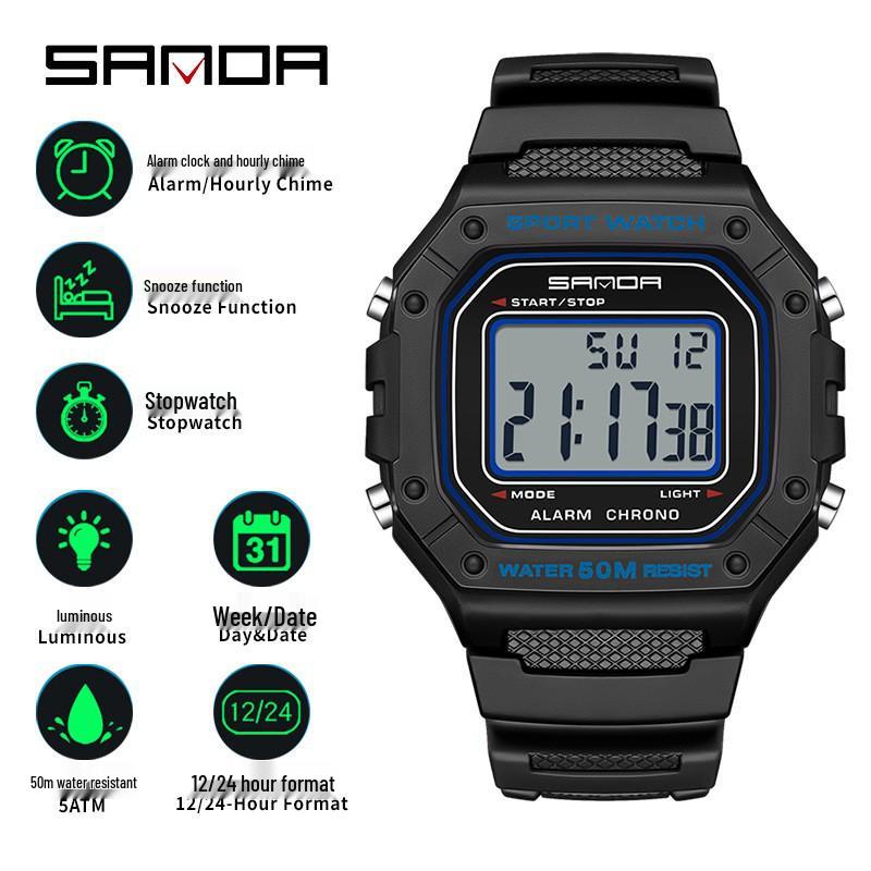 SANDA Square Multi-Function Digital Sports Watch: Waterproof, Luminous, Ideal for Students and Parties