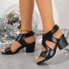 High Heel Sandals Women's 2025 New Sexy Gladiator Black Square Buckle Thick Heel Fish Mouth Sandales Platform Sandalias De Mujer
