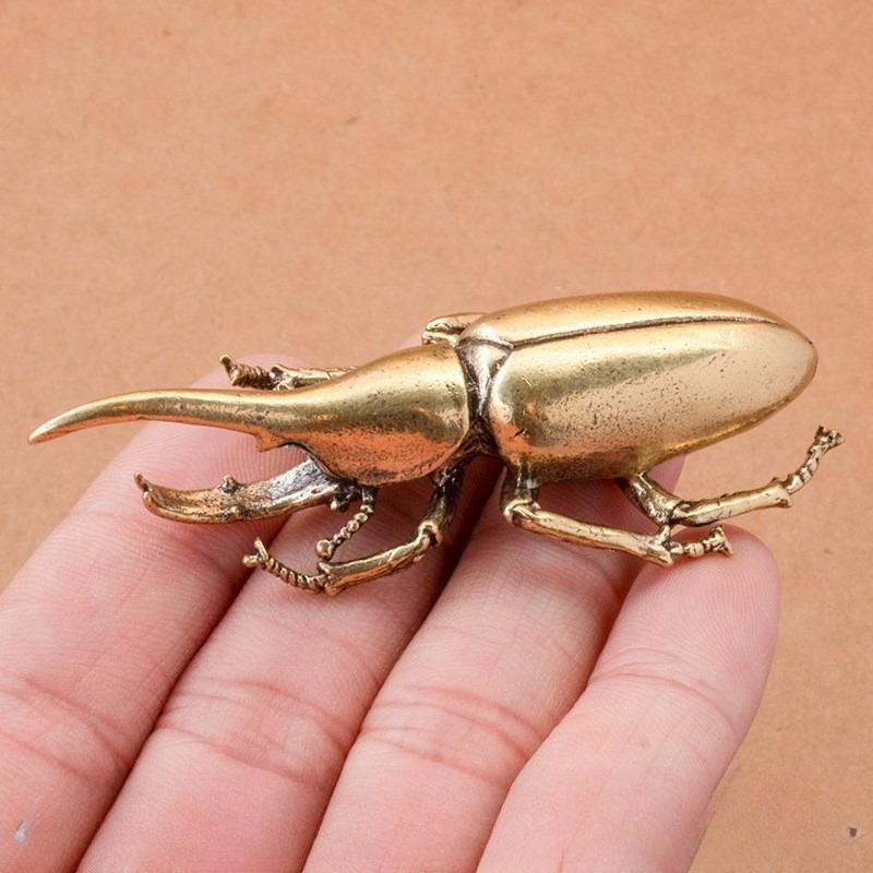 Retro Brass Beetles Figurines Unicorn Beetle Ornament Simulation Insect Tea Pets Desk Decorations Collectibles Gifts