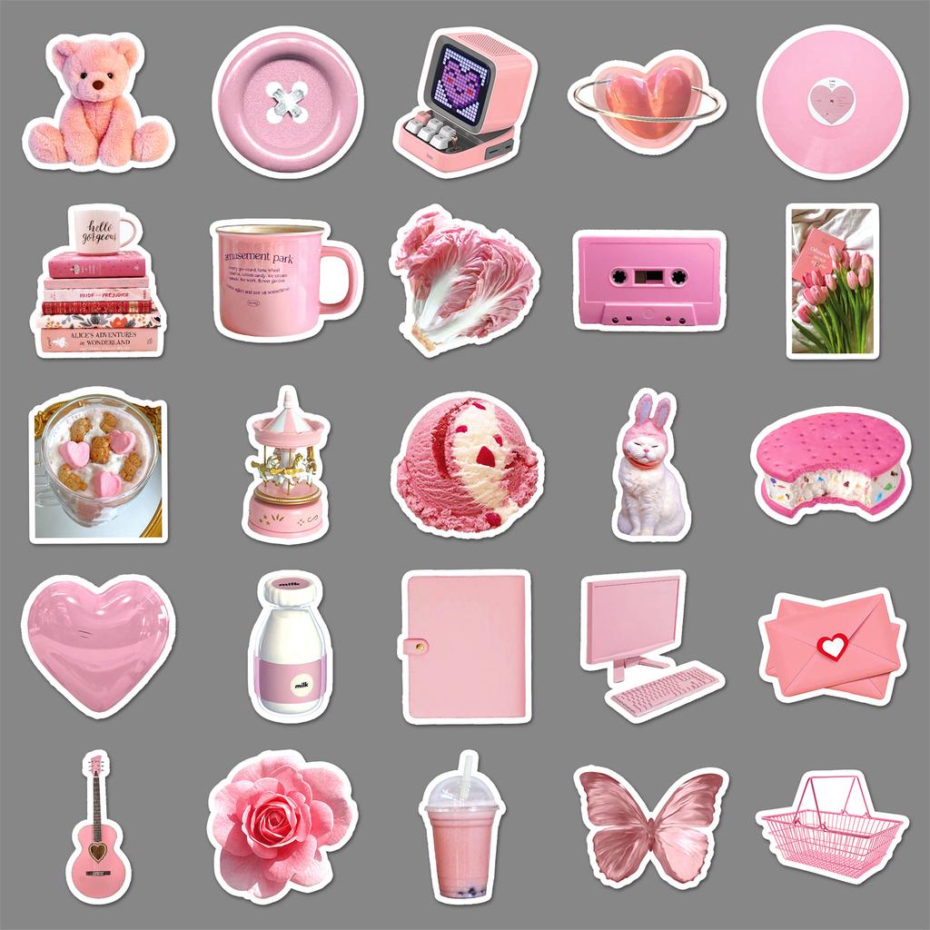 50 Pink Ins Style Doodle Cartoon Fresh Guka Creative DIY Mobile Suitcase Stickers Waterproof