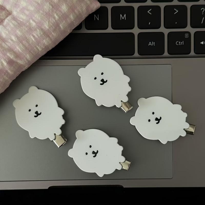3pcs Cute White Bear Hair Clips for Women & s - Adorable Fluffy Design with Black Eyes,