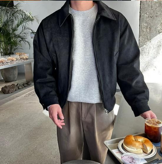 Retro British Velour Faux Suede Jacket - Solid Lapel, Frosted Finish, Autumn/Winter Trend