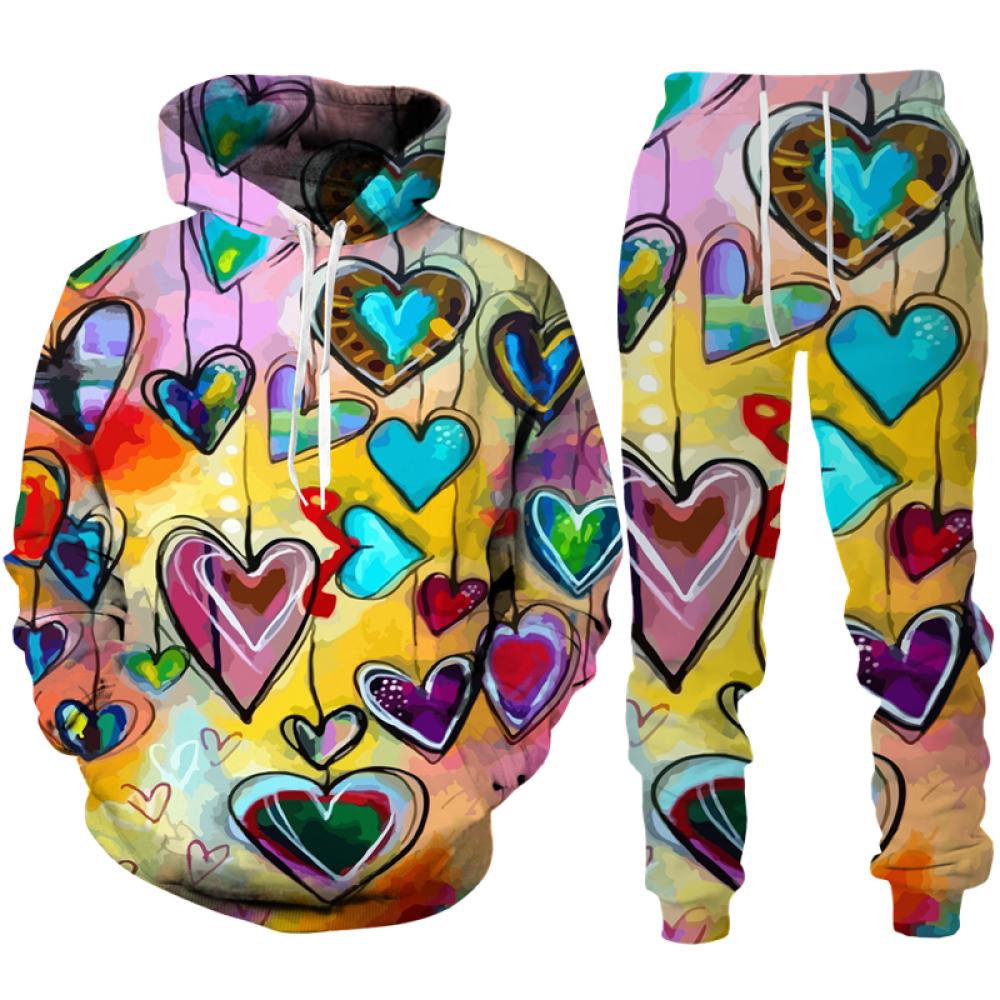 

Sweet Love Heart 3D Print Чоловічі/Жіночі спортивні костюми Повсякденні толстовка з капюшоном і штани Комплекти з 2 предметів Оверсайз пуловер Трендовий світшот для пар 5XL
