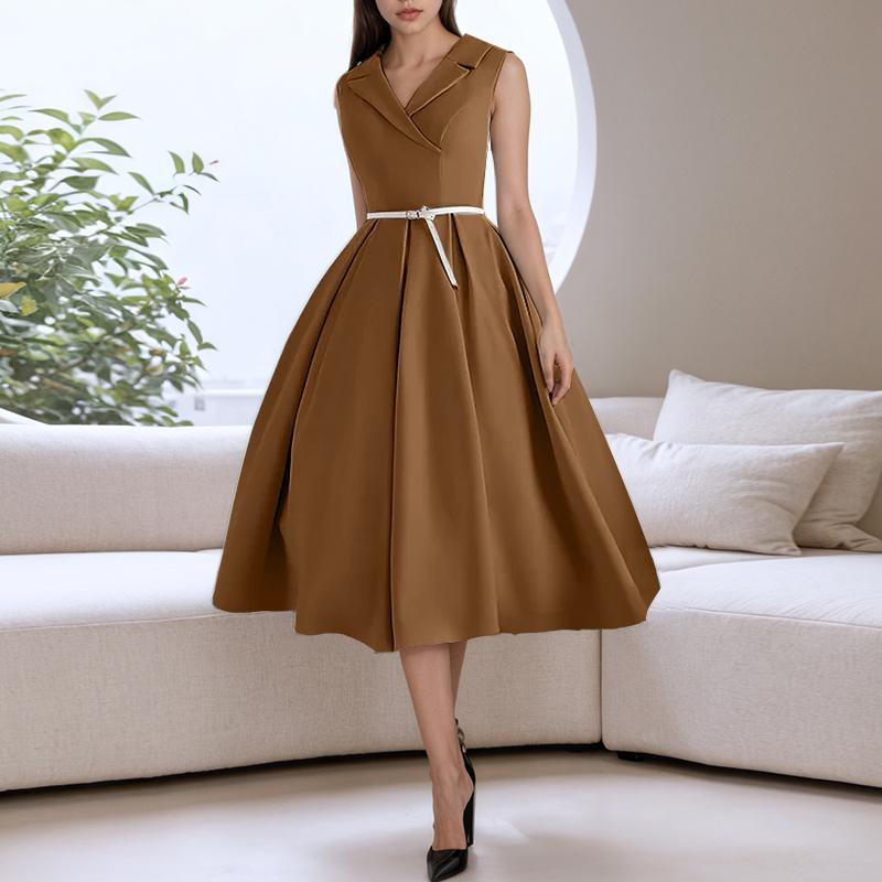 

ZANZEA Womens Casual Notched Lapel Summer Sleeveless Dress 5XL коричневий