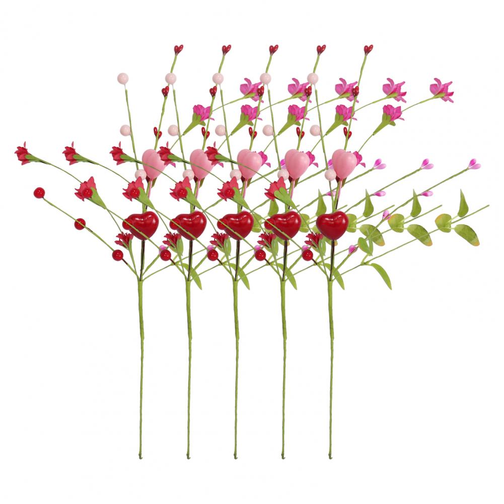 Valentine's Day Artificial Berry Stems Pink Red Heart Shaped Berry Picks for Valentine Day Wedding Party Anniversary Home Decor