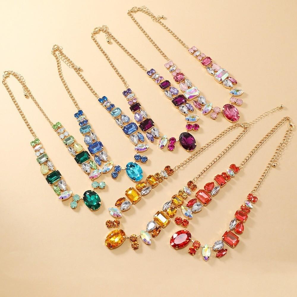 Decoration Vintage Chunky Necklace Charm Exaggerated Necklace Rhinestone Necklace  Gifts