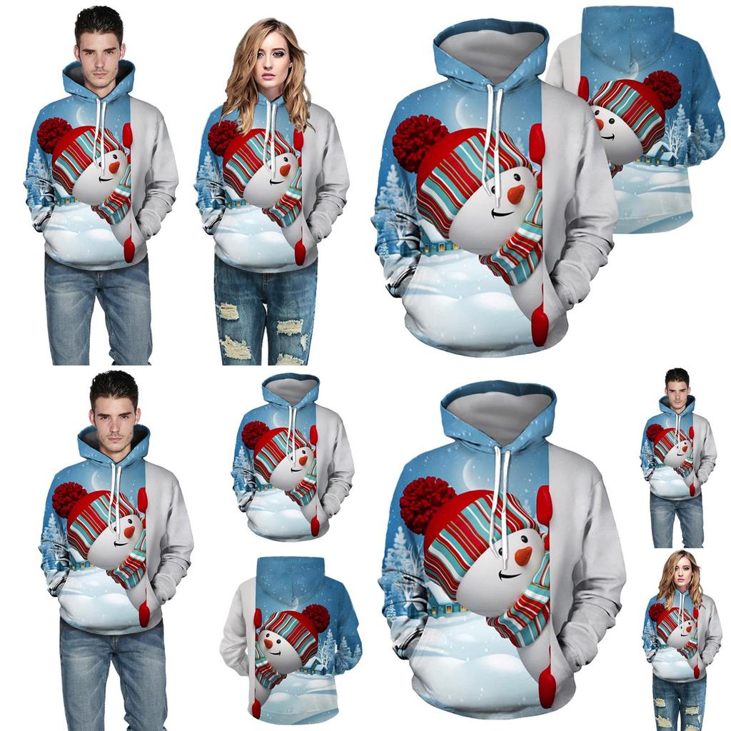 Cozy Men Xmas Hoodie Christmas Snowman Print Sweatshirt Soft Long Sleeves Top