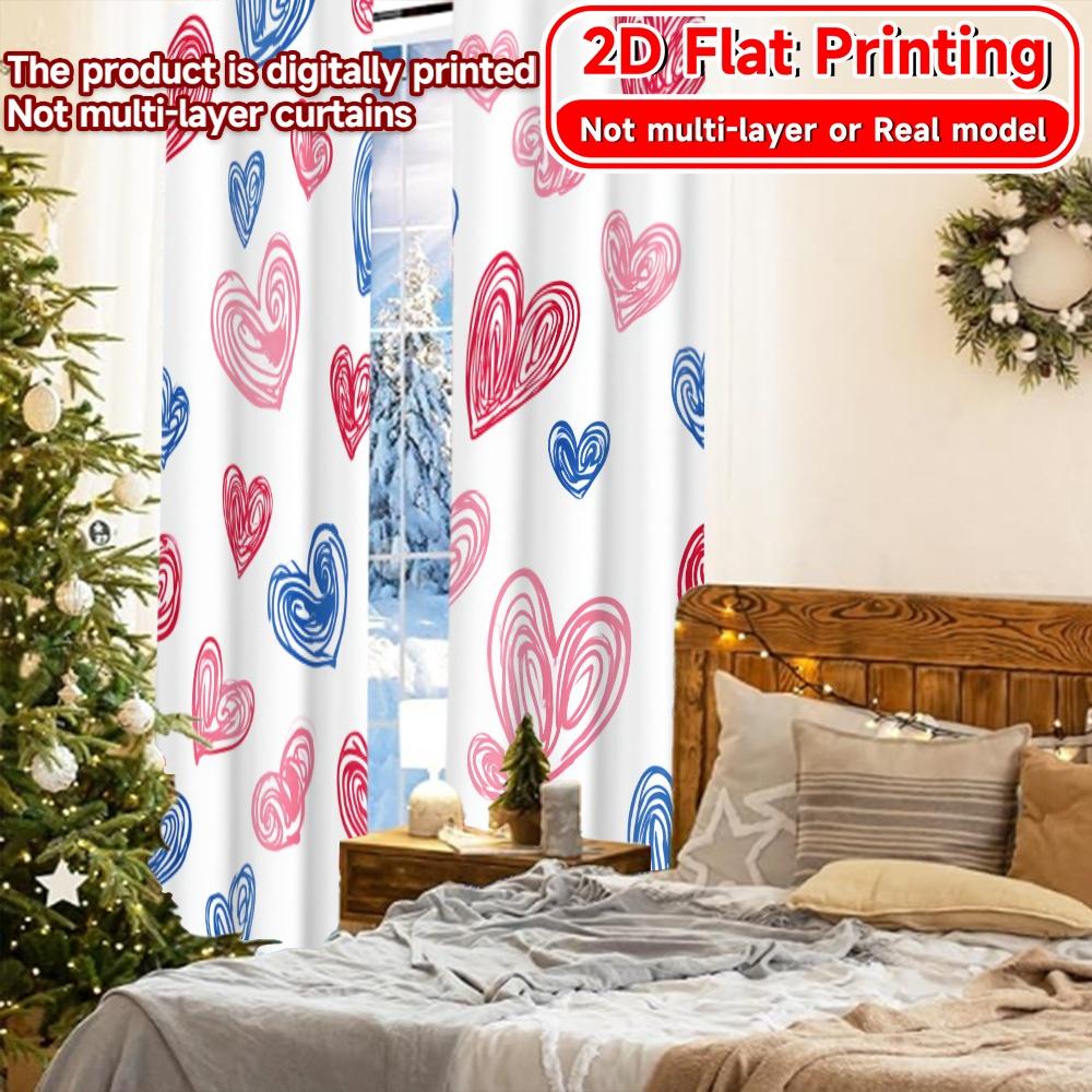 2D Flat Printing  2pcs Hearts Swirls Popular Contemporary Curtains Versatile 100% Polyester Curtains Festive Perfect for Bedroom