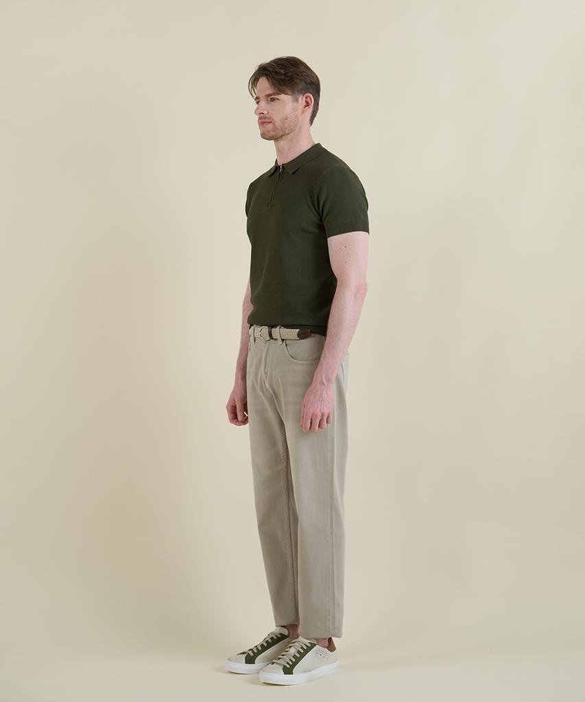 PANICALE Khaki Short-Sleeve Zip-Up Polo Knit