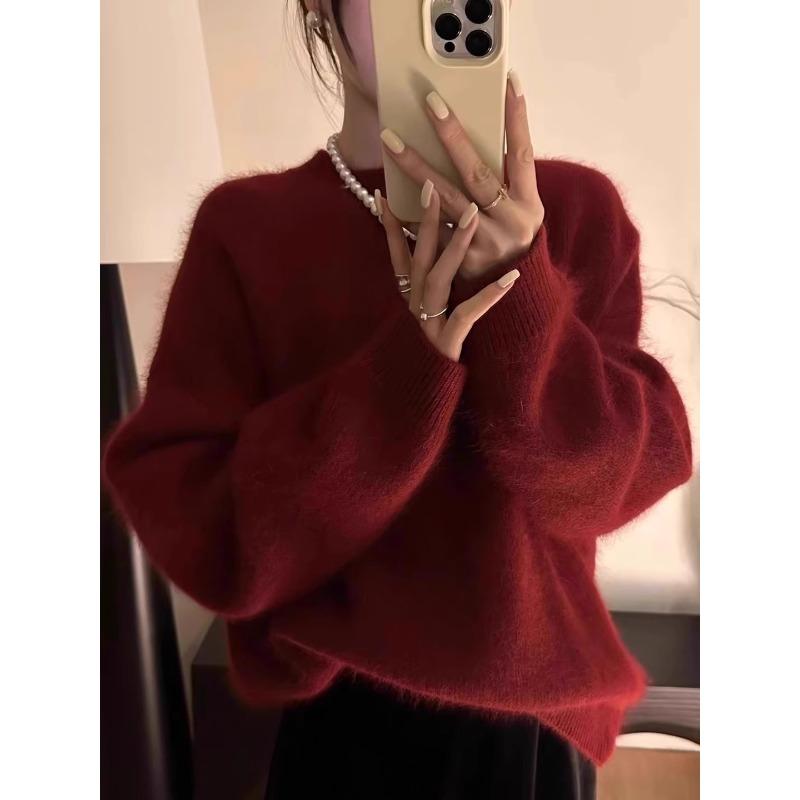 

Premium grape purple mink fleece sweater women s autumn and winter soft waxy lazy wind with raccoon fleece knitted sweater 2xl recommended 130-145