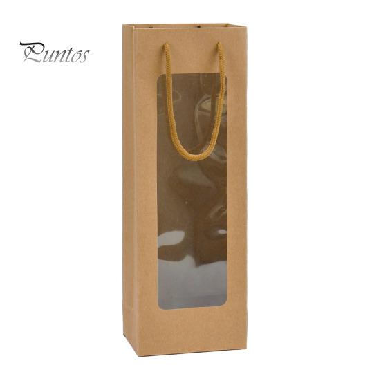 

Сумка для хранения красного вина, плотная бумага, усиленное дно, прозрачное окно, дизайн, свадебная вечеринка, многоразовая сумка для спиртных напитков с ручкой коричневый