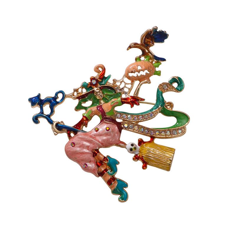 New Halloween Women's High-end Retro Women's Accessories Pumpkin Witch Broom Brooch