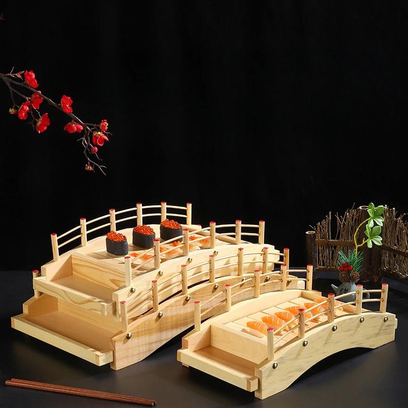 Sushi Boat for Japanese Sushi Arch Bridge Sashimi Dry Ice Seafood Bamboo and Wooden Catering Tray Special Plates