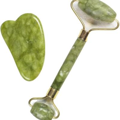 Massagegerät-Kombination, natürlicher Jadestein, verbessert die Mikrozirkulation im Gesicht, reduziert Schwellungen und Falten, verbessert die Hautelastizität