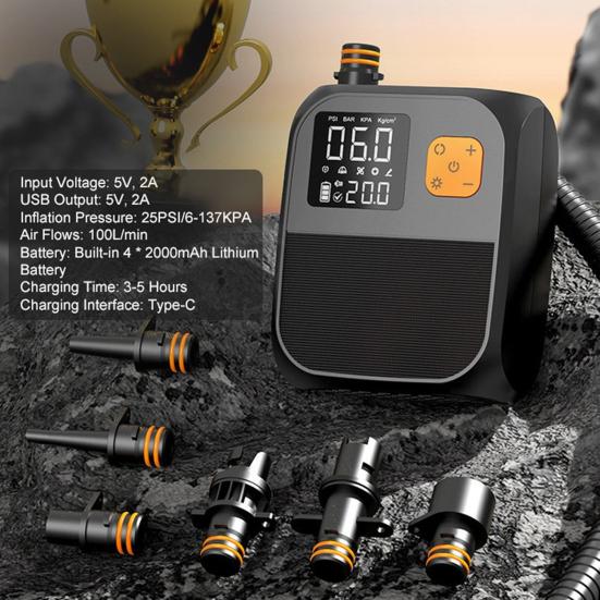 25PSI Air Pump 8000mAh Battery Rechargeable Paddle Board Pump Electric Portable Car Inflator with