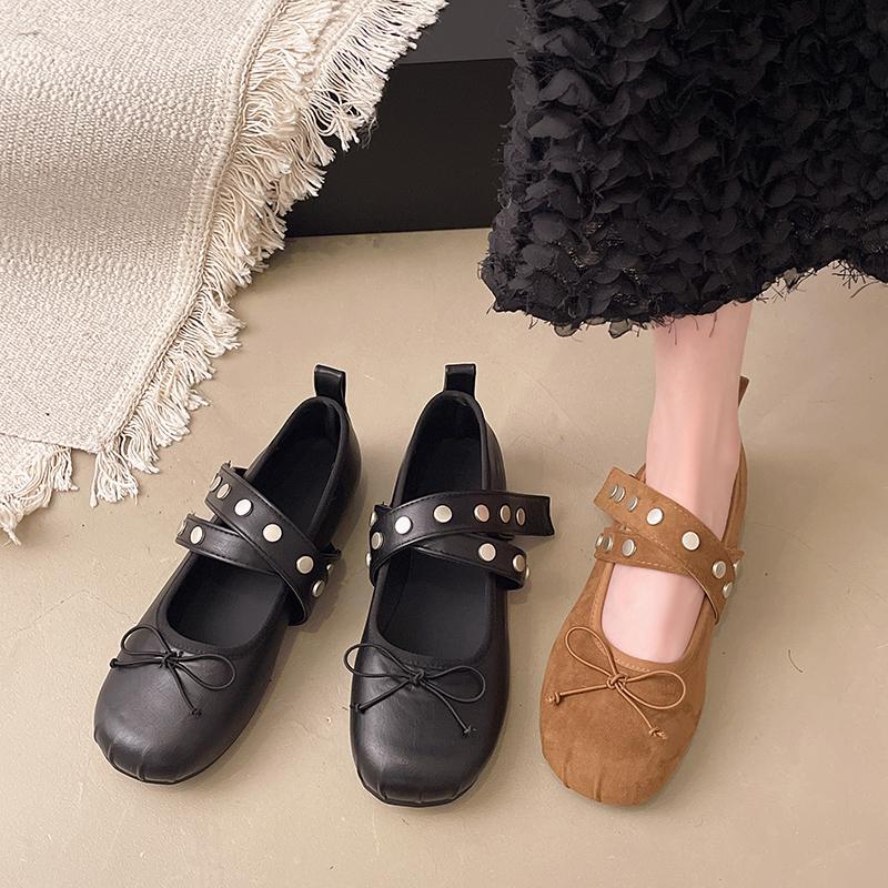 New Style Lolita Dance Shoes for Women Ballet Flats Designer Female Butterfly-Knot Buckle Fashion Silk Ladies Round Toe Shoes